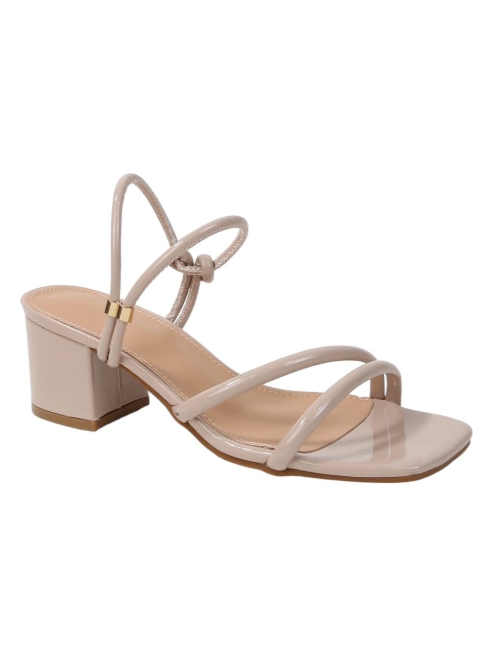 Berness Beige Block Heel Sandal Elayna Square Toe Strappy Size 7M